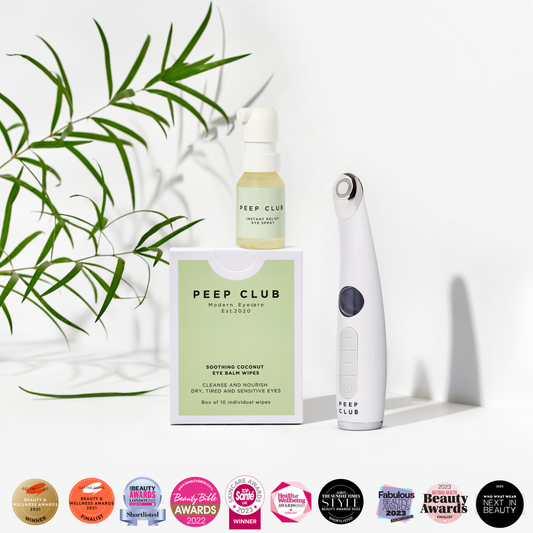 Complete dry eye kit with heat mask, dry eye drops, and soothing lid wipes